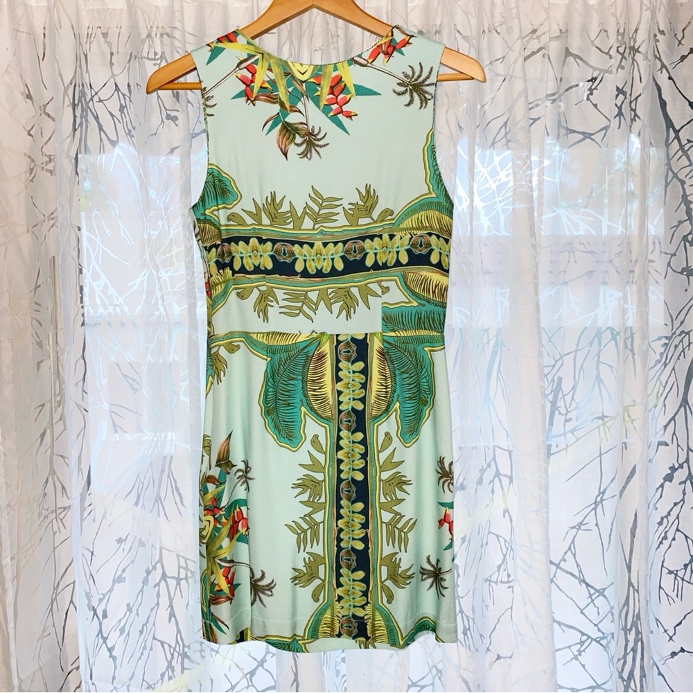 FARM RIO green black Tropical Palm floral Print Sleeveless Mini Dress - Picture 4 of 8